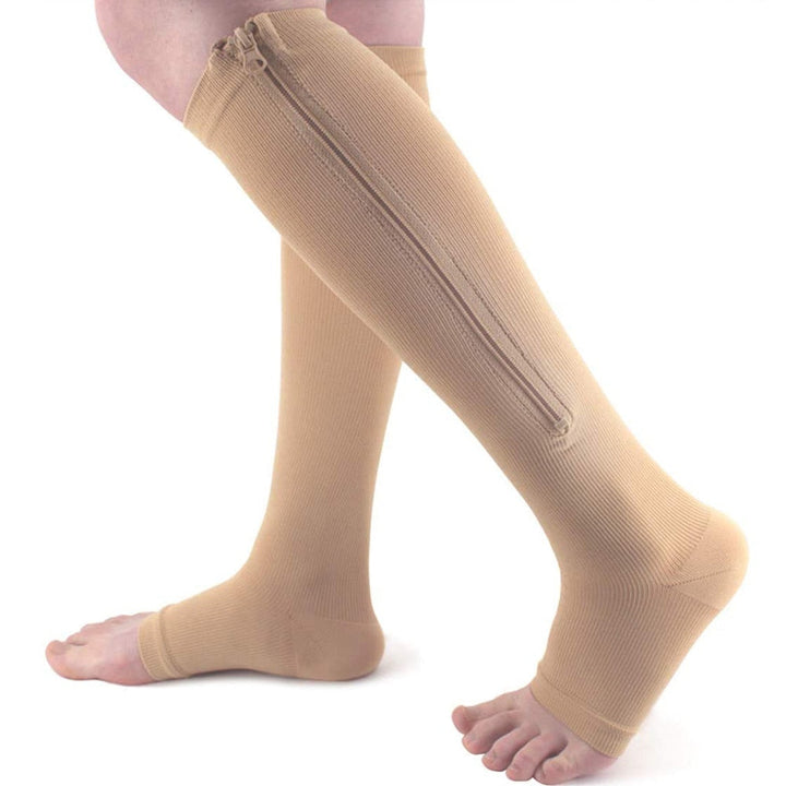 Unisex zipper compression stockings for ultimate leg relief, support, and swelling control. Ideal for daily wear.