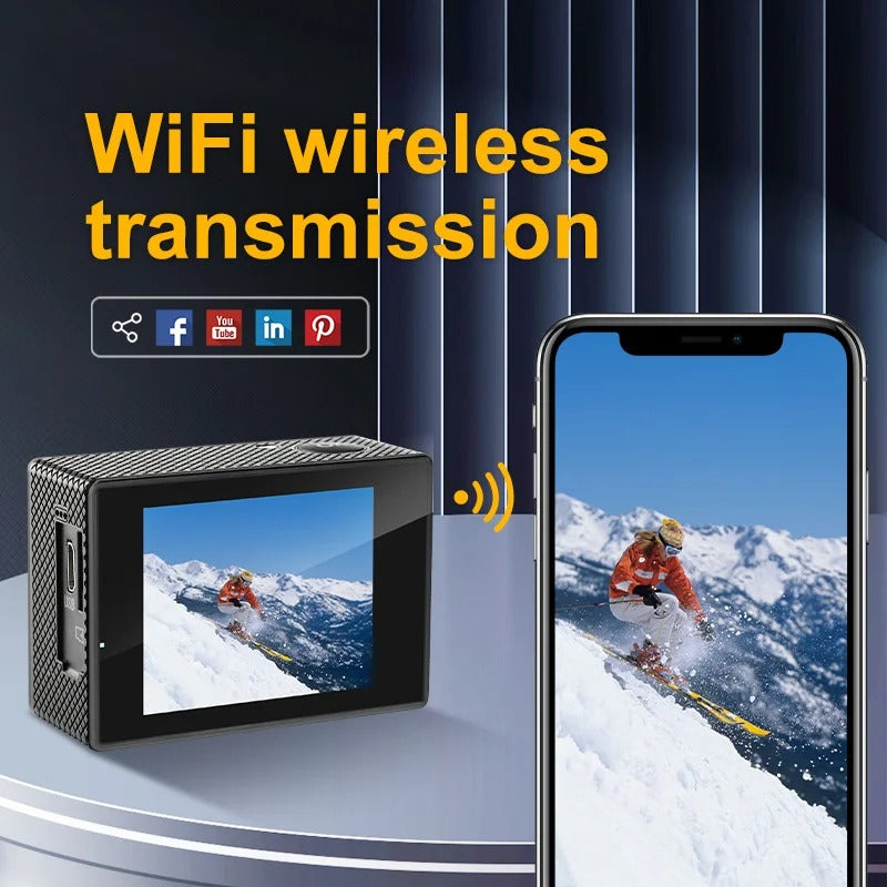 Waterproof 4K action camera, ideal for diving, surfing & underwater videos with Ultra HD clarity.