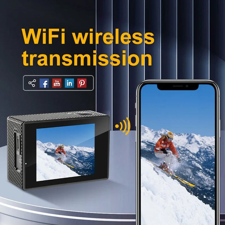 Waterproof 4K action camera, ideal for diving, surfing & underwater videos with Ultra HD clarity.