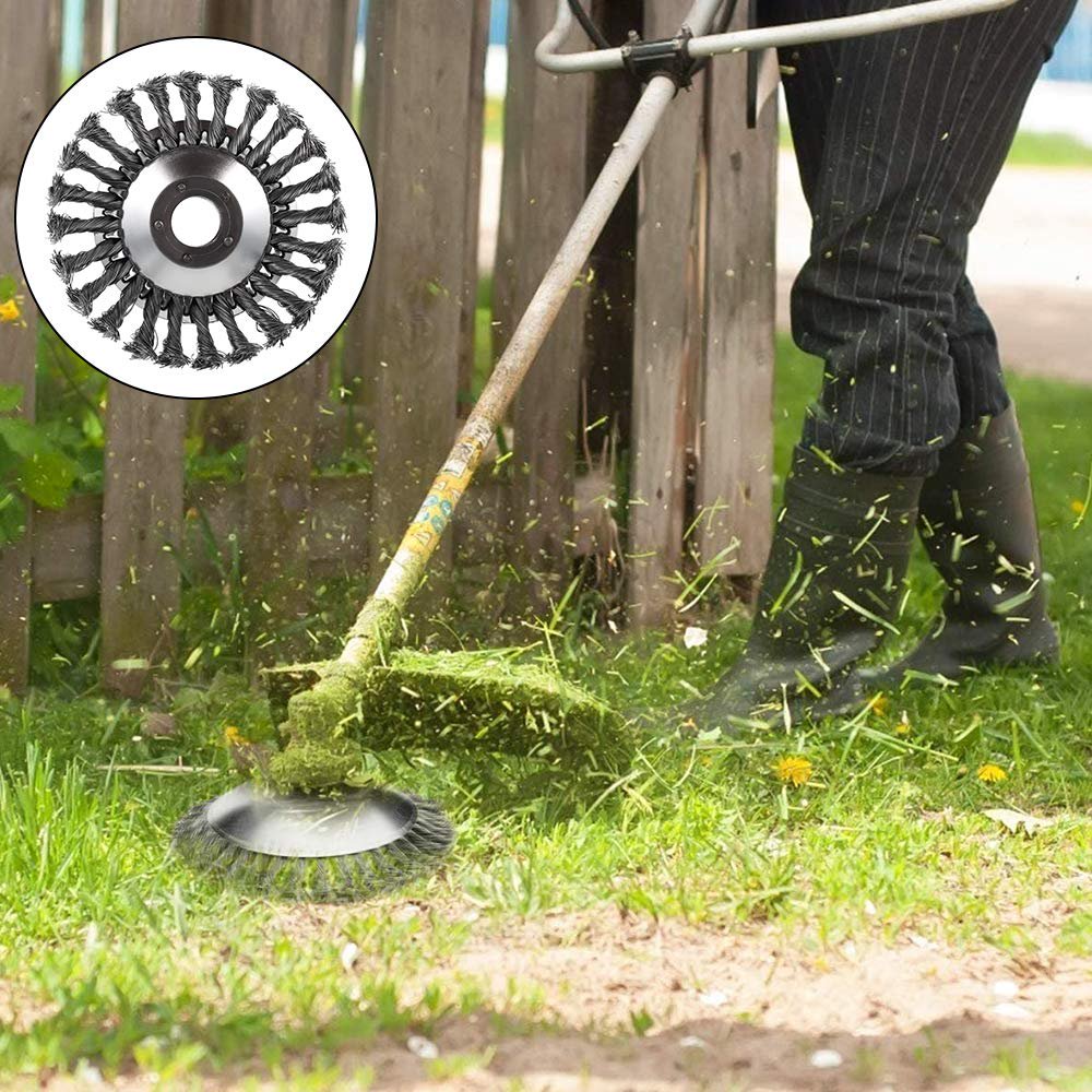 Easy-install universal brush cutter head, fits most gas trimmers. Essential lawn care accessory for dense brush.