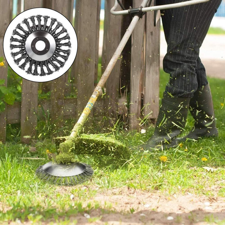 Easy-install universal brush cutter head, fits most gas trimmers. Essential lawn care accessory for dense brush.