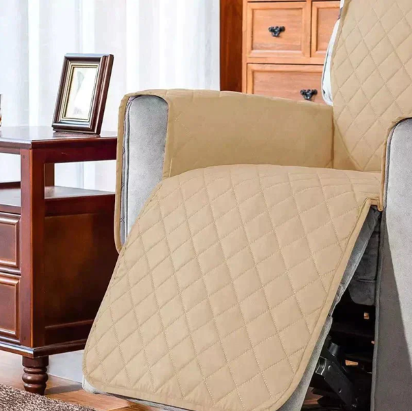 Universal Fit Quilted Recliner Cover for spill & pet protection. Soft, stretch furniture protector.