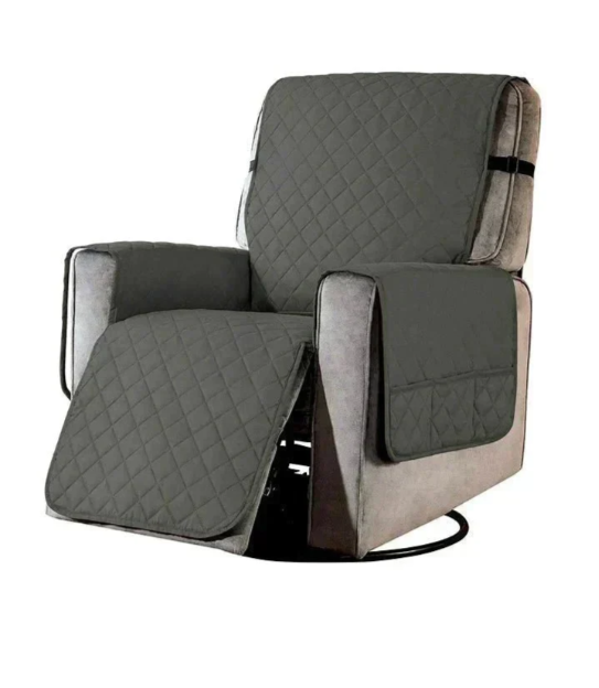 Universal fit furniture protector: quilted recliner cover in soft fabric for comfort & durability.