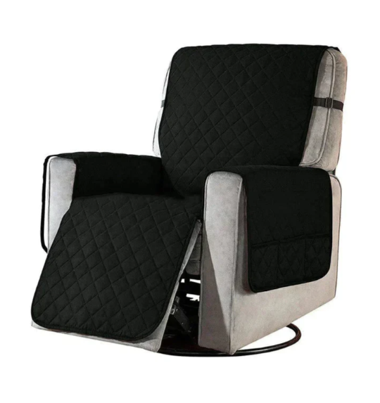 Spill resistant quilted recliner cover. A universal fit chair protector for pet owners.