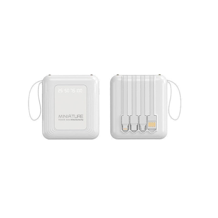 Compact mini power bank, a travel essential for emergency power and fast charging your phone on the go.