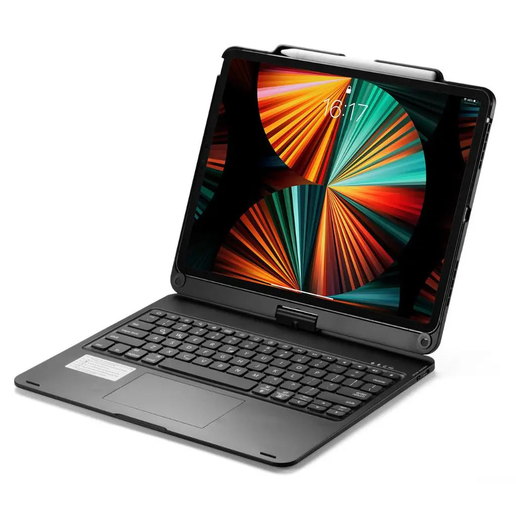 Universal tablet keyboard with vibrant backlit keys & trackpad, ideal for on-the-go.
