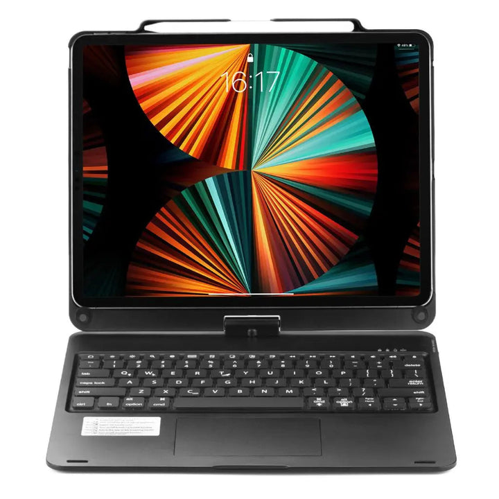 Modern tablet accessory: Backlit keyboard case with trackpad, designed for universal fit.