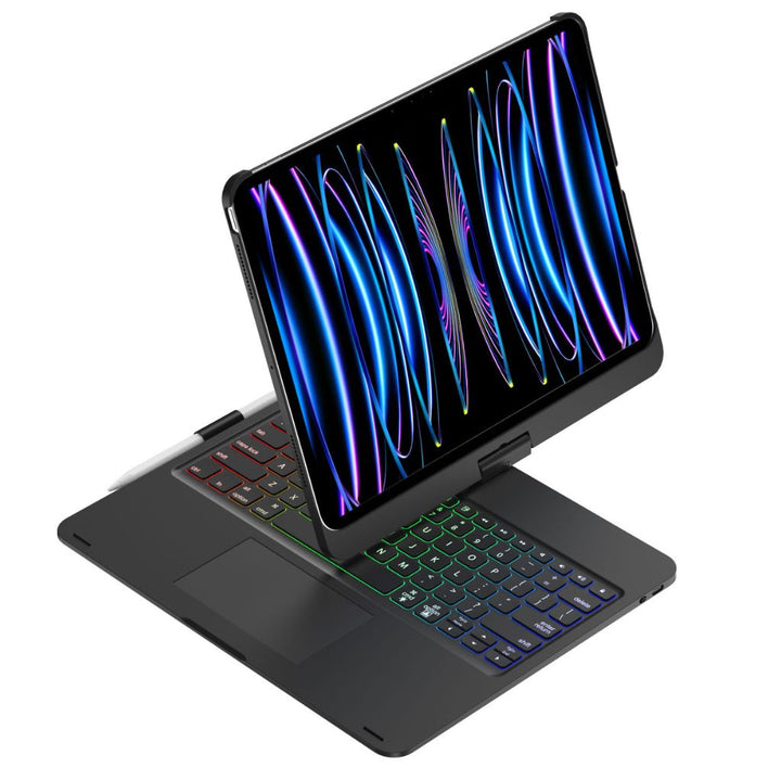 Durable universal tablet keyboard cover with backlit keys & a functional trackpad.