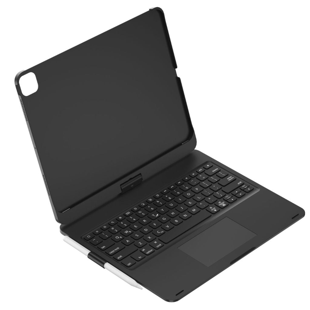 Backlit keyboard case for tablets, equipped with a responsive trackpad & durable design.