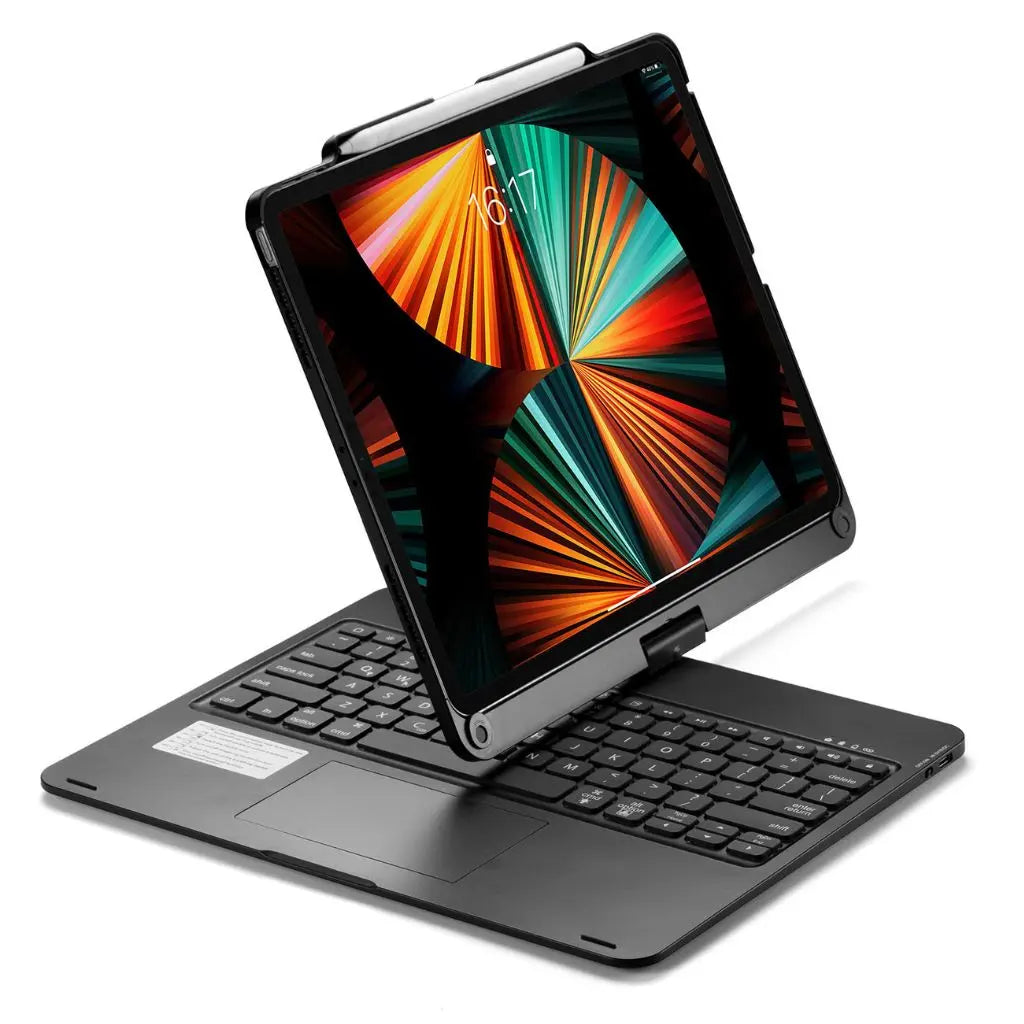 Lightweight universal tablet keyboard case, backlit keys, & intuitive trackpad for travel.
