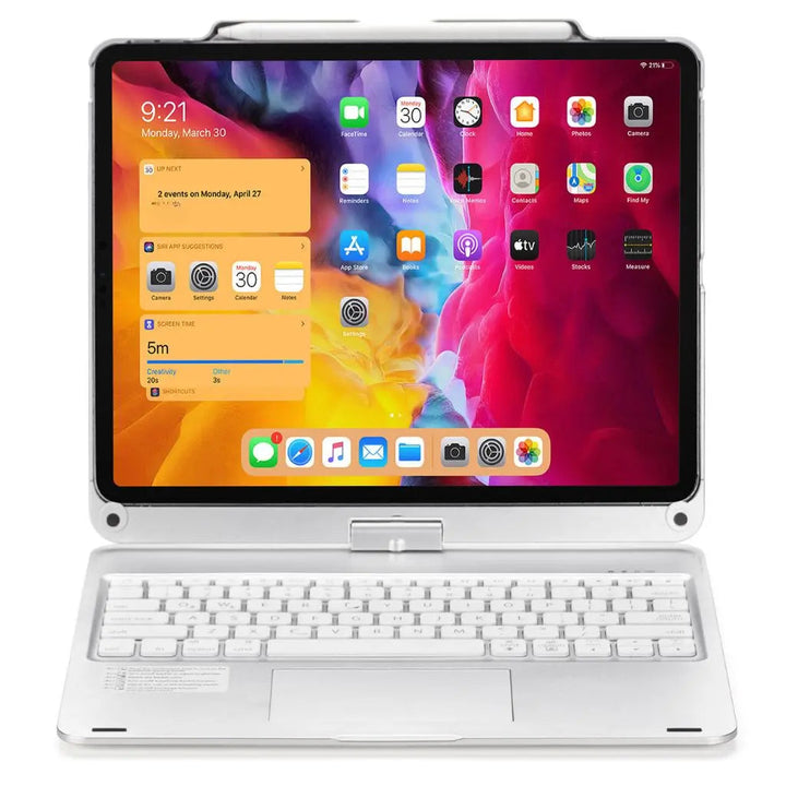 Universal protective keyboard case for tablets, with vibrant backlit keys & responsive trackpad.
