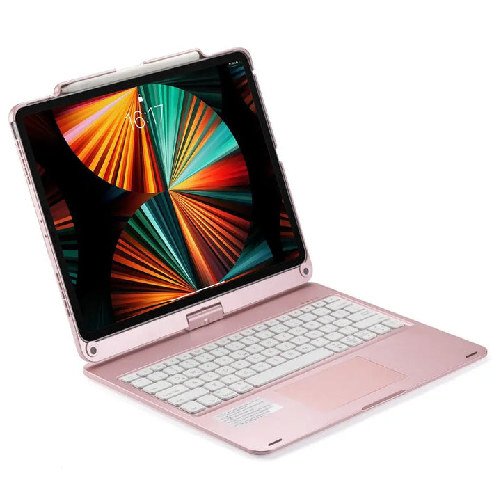 Multi-angle universal tablet keyboard case with backlit keys & precision trackpad.