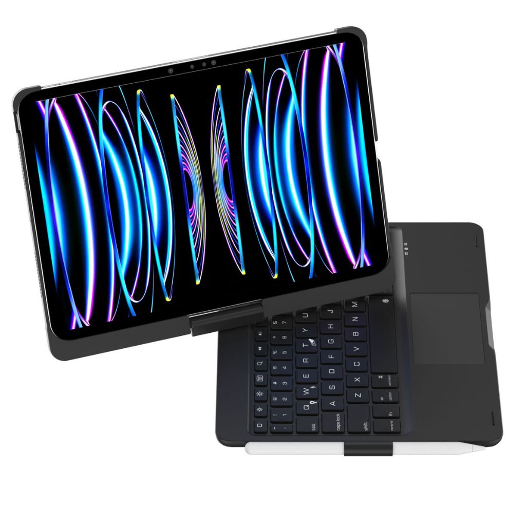 Tablet accessory: Keyboard cover with glowing backlit keys, trackpad, & sleek slim profile.