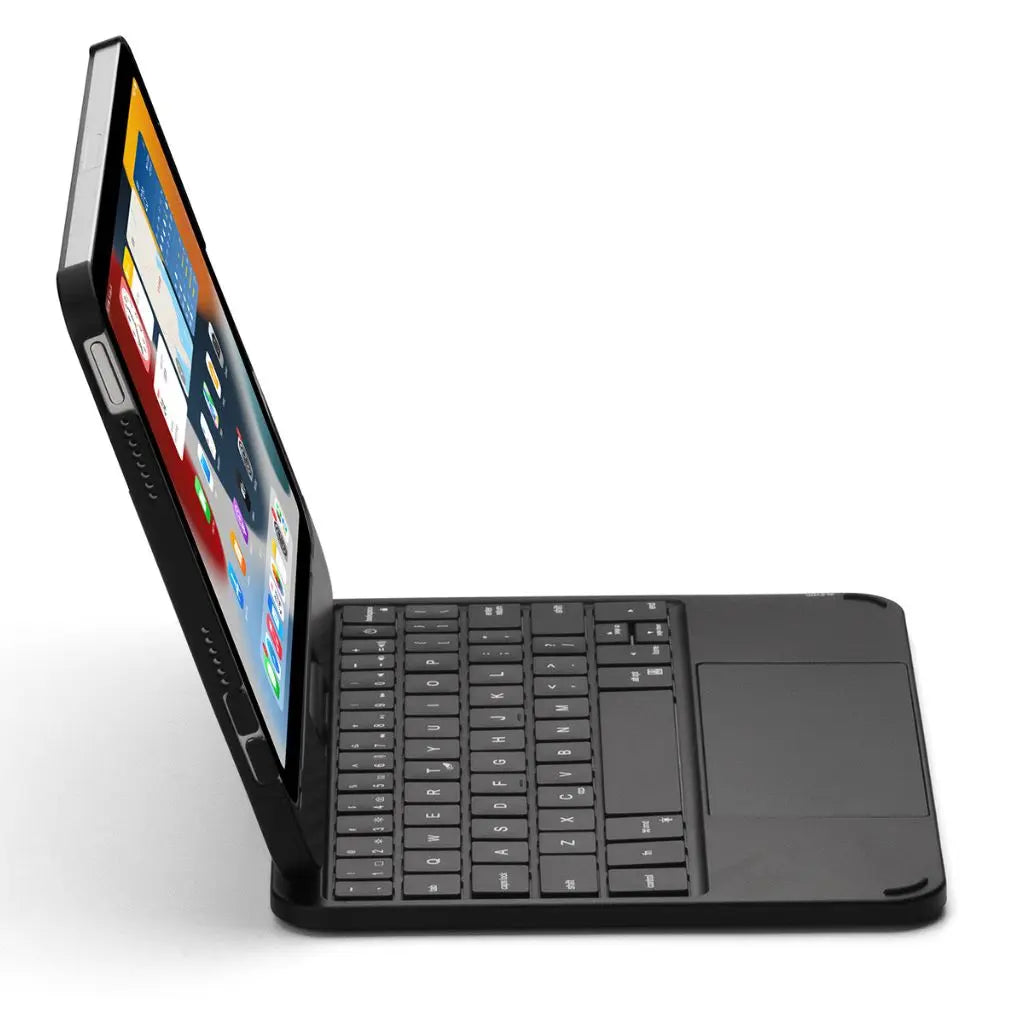 Travel-friendly universal tablet keyboard case with backlit keys & responsive trackpad.