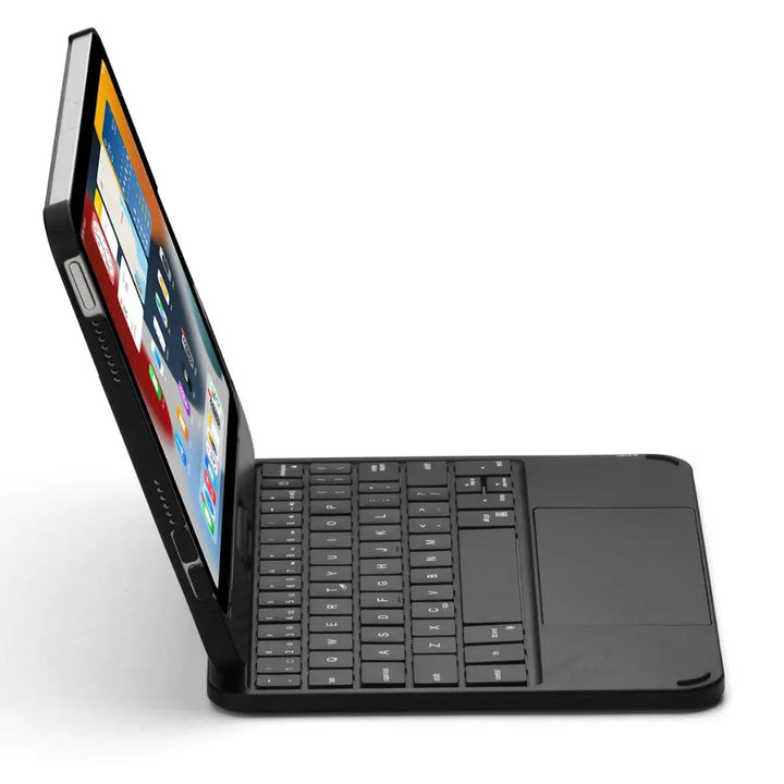 Travel-friendly universal tablet keyboard case with backlit keys & responsive trackpad.