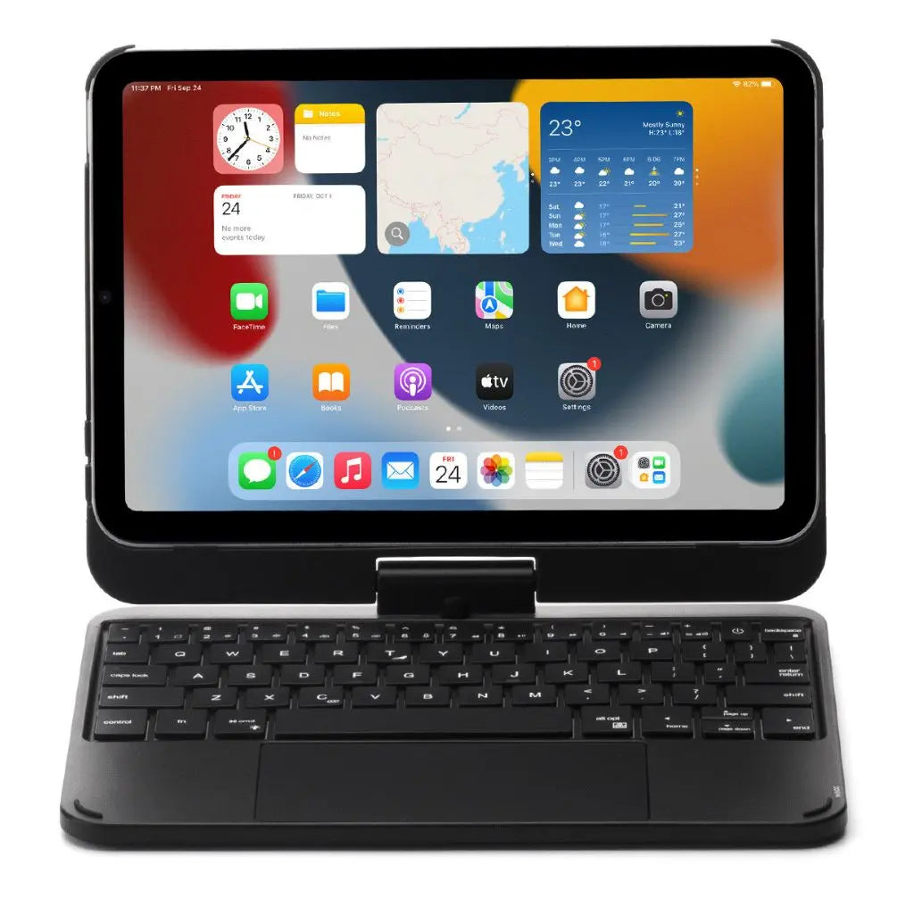 Universal protective keyboard case for tablets, featuring backlit keys & an intuitive trackpad.