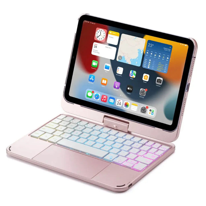 Universal slim keyboard case for tablets, with backlit keys & a precise trackpad.