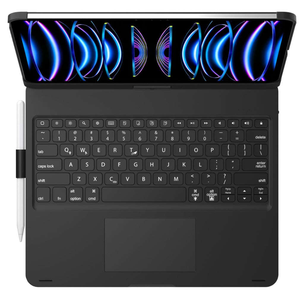 Universal tablet keyboard case, perfect for productivity with backlit keys & trackpad.