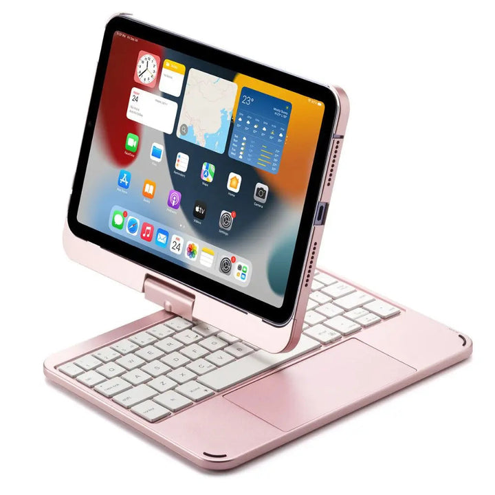 Universal tablet keyboard case with glowing backlit keys & a responsive trackpad.