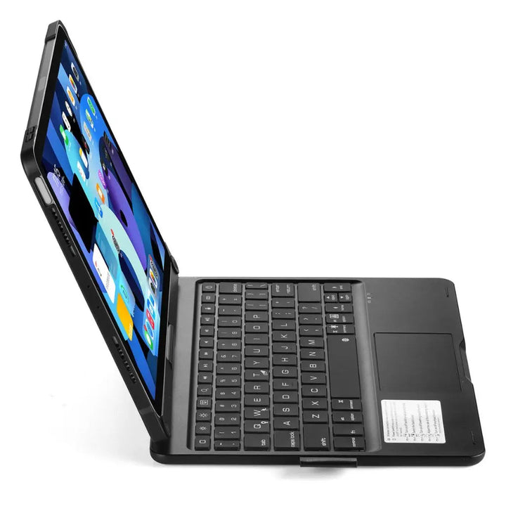 Secure universal tablet keyboard case with backlit keys & a multi-gesture trackpad.