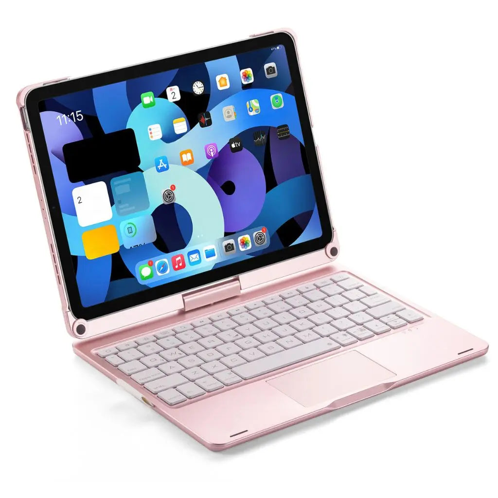 Universal slim-fit tablet keyboard case with backlit keys & an integrated trackpad.