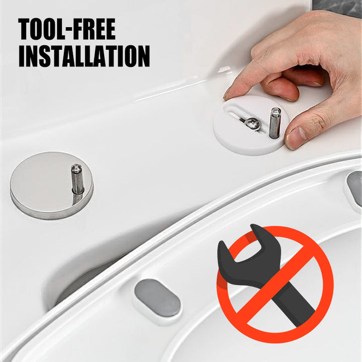 Universal toilet seat stabilizer kit, showing stainless steel components for a wobble-free toilet fix.