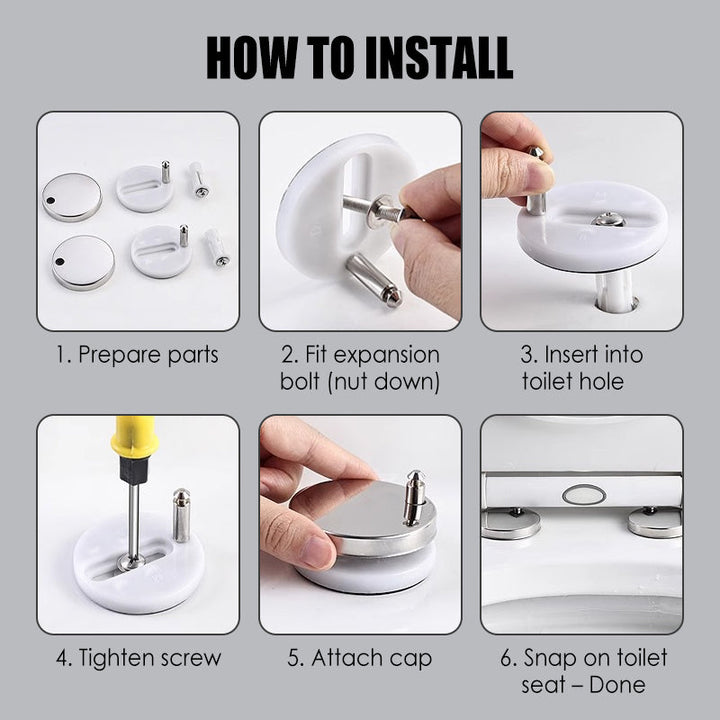 Long-lasting universal toilet seat stabilizer kit provides ultimate stability. Essential bathroom hardware fix.
