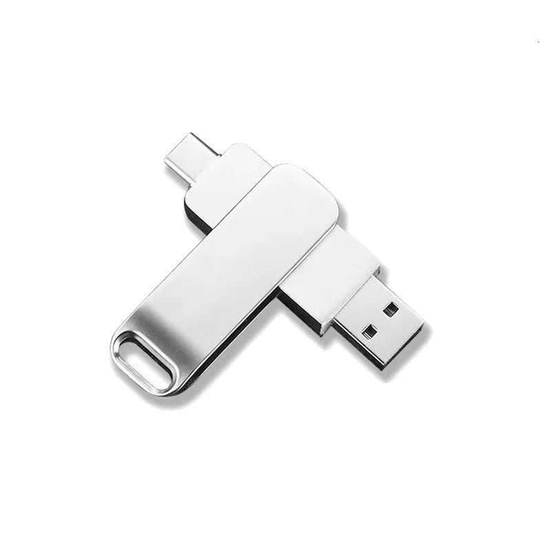 Detail shot of a high-speed dual USB-A/USB-C flash drive, showcasing versatile universal connectors for fast data.