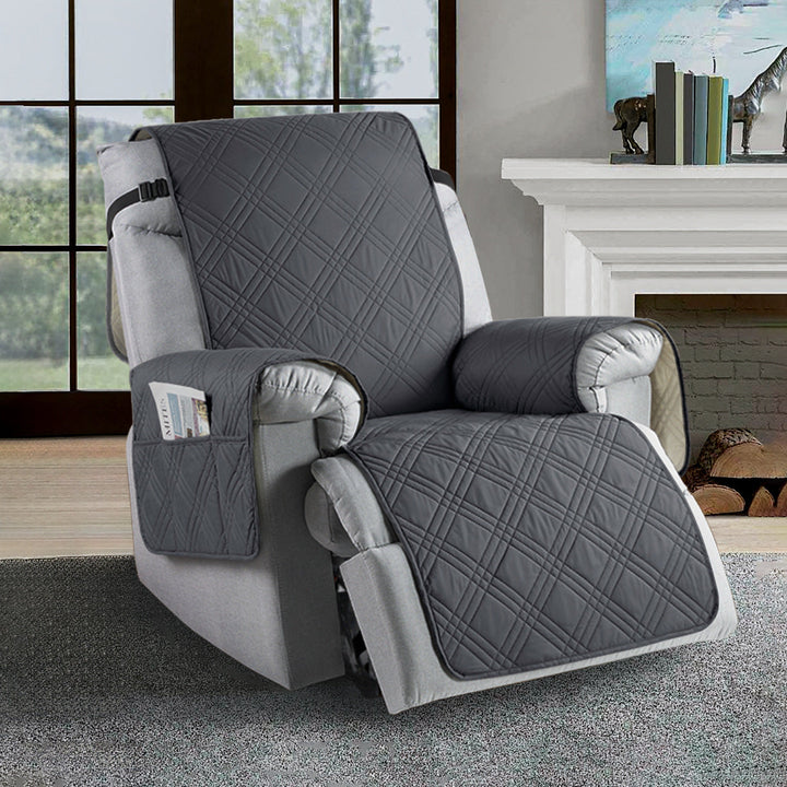Pet-friendly recliner slipcover in a modern living room, offering waterproof protection and easy cleaning.