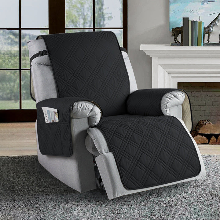 Close-up of the waterproof microfiber texture on a recliner slipcover, showing its stain-resistant quality.