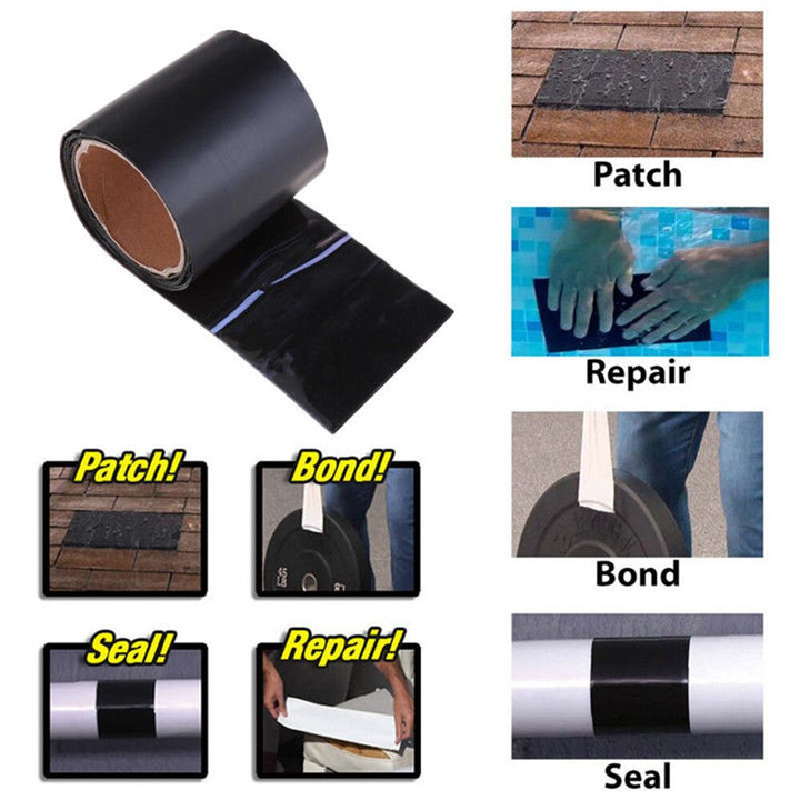 Flexible, strong, waterproof self-adhesive repair tape for emergency home, auto & outdoor leak fixes.