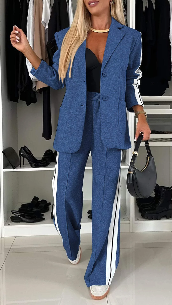 Full shot of the Urban Luxe women's two-piece set, showcasing its modern silhouette.