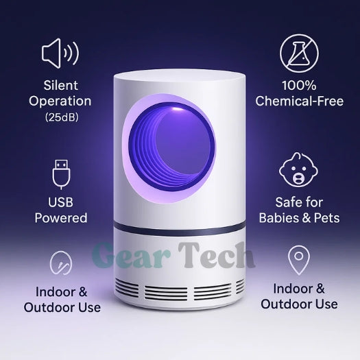 Chemical-free UV insect trap. Safe mosquito killer lamp for indoor and outdoor pest control in your home.