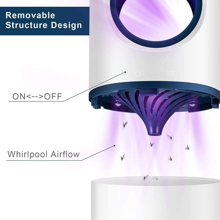 Compact UV light mosquito trap actively zapping insects. Ideal indoor/outdoor chemical-free pest control solution.