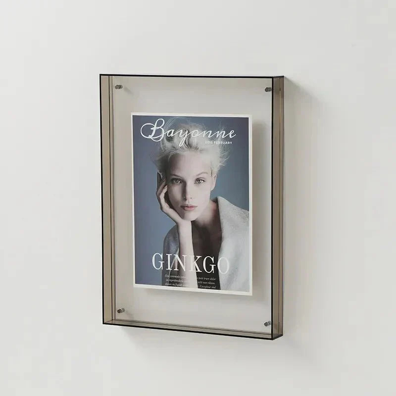 Vibrant acrylic display, showcasing a family photo in a bright cyan frame
