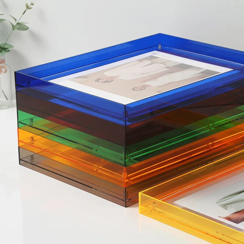 Contemporary colored picture holder, clear acrylic with red border