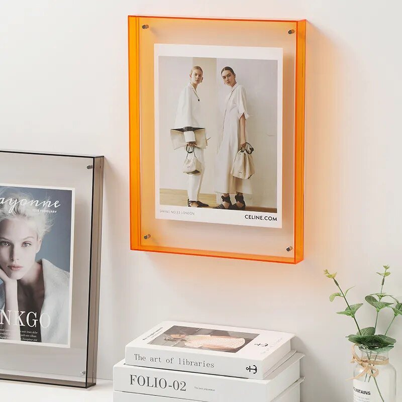 Wall art acrylic frame, bold green color for a striking picture holder