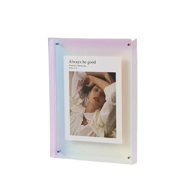 Tabletop photo display, contemporary orange acrylic frame for vibrant colors