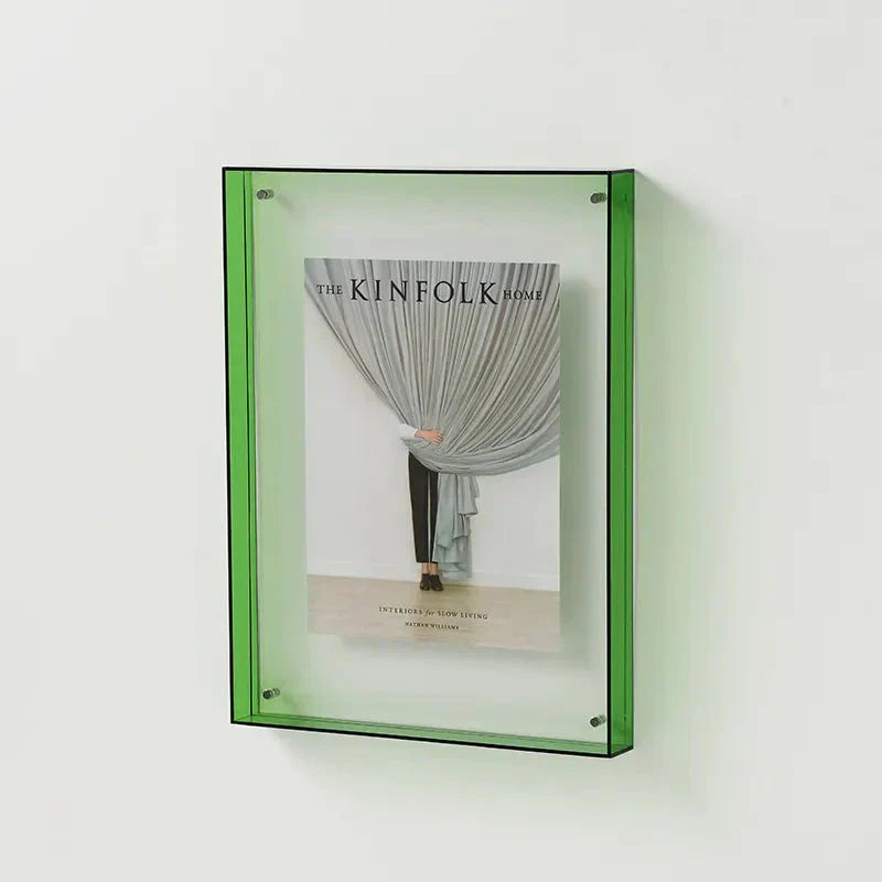 Vibrant acrylic frame, teal color, perfect for showcasing artwork