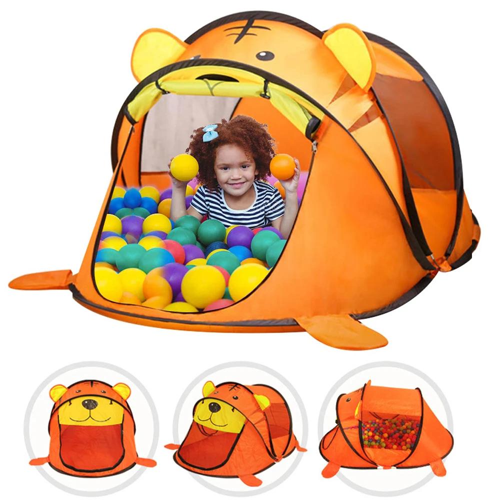 This pop-up play tent for kids features a cute tiger design, offering instant fun and portability.
