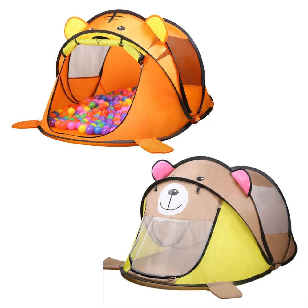 A colorful tiger-themed play tent for children, designed as a durable and portable children's fort.