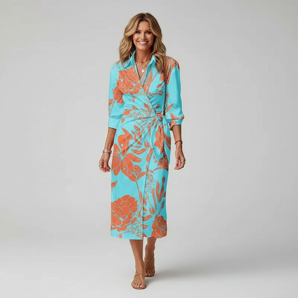 Effortless everyday wear: a women's midi dress with a chic, vibrant print.