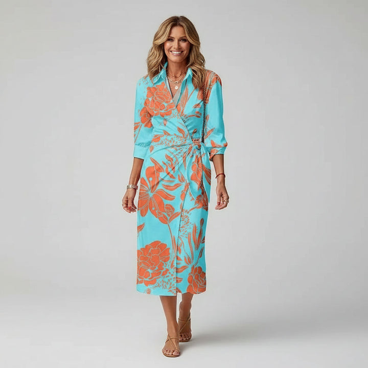 Effortless everyday wear: a women's midi dress with a chic, vibrant print.