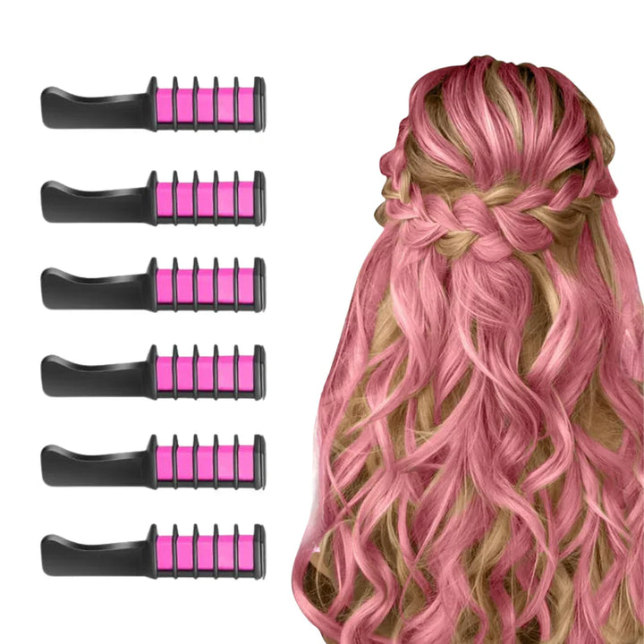 Applying green temporary hair chalk to dark hair, creating a vibrant, temporary festival look.