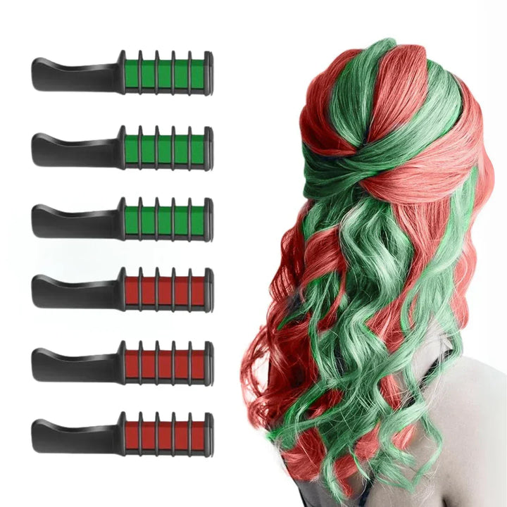 Group of friends with multicolored temporary hair, showcasing the vibrant hair chalk sticks.