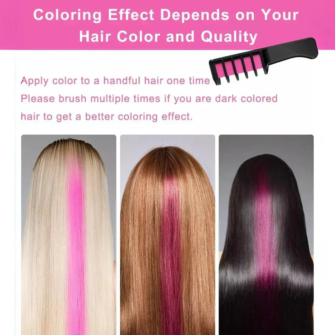 Hand holding a red temporary hair chalk stick, ready for easy application and washable color.