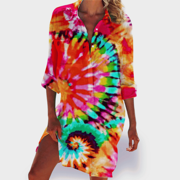 Comfortable women's lightweight summer dress, a vibrant casual style for effortless vacation fashion.