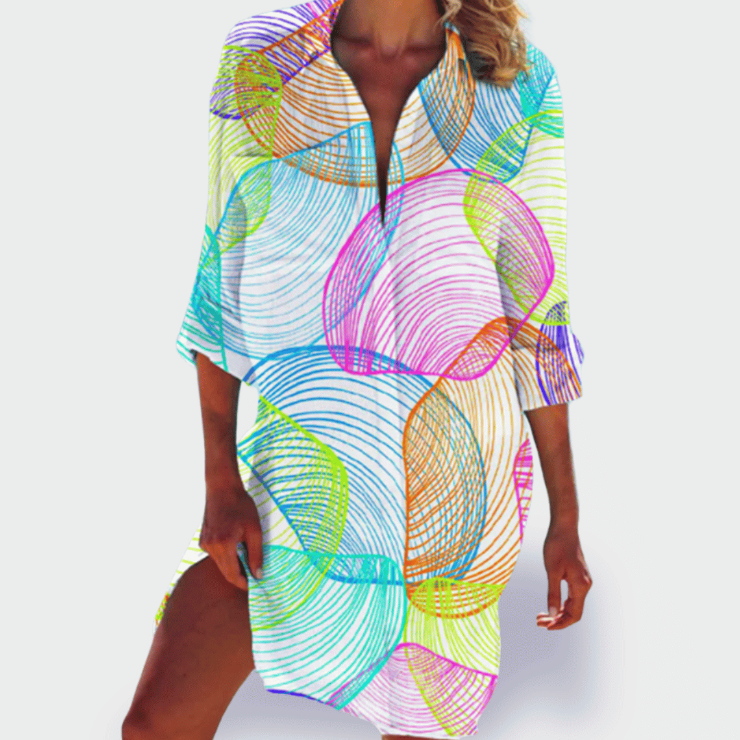 Stylish women's plus size colourful summer dress, lightweight & flowy for ultimate comfort & vacation style.