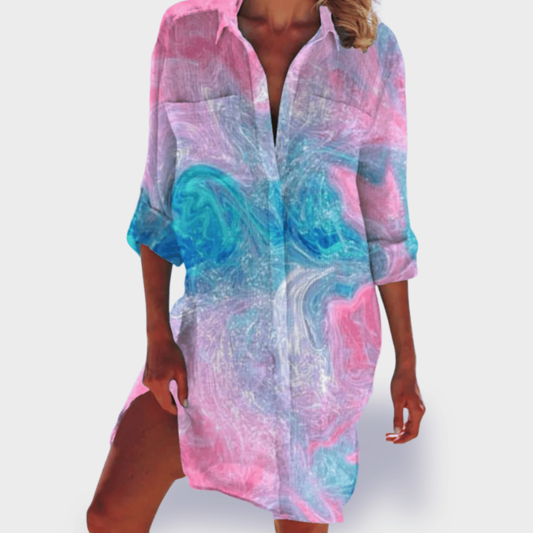 Effortless women's colourful summer dress, lightweight fabric & vibrant design for casual holiday style.