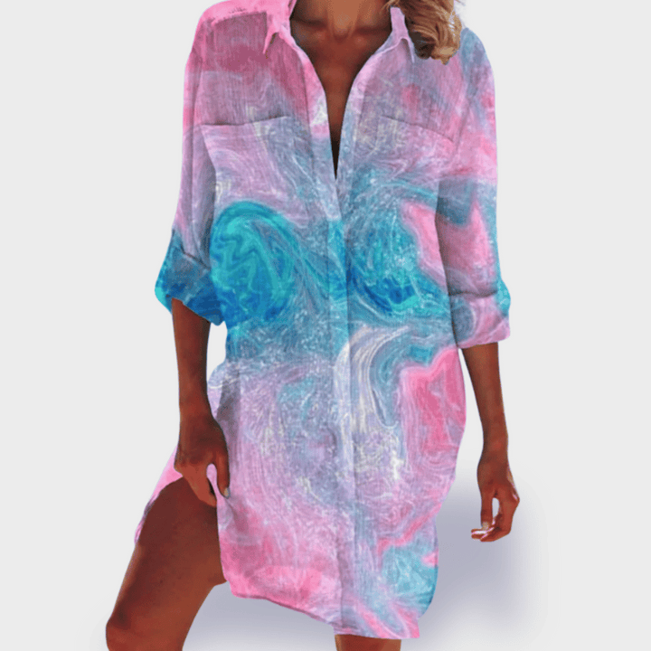 Effortless women's colourful summer dress, lightweight fabric & vibrant design for casual holiday style.